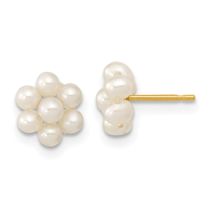 Exclusive 14K White Gold Flower Earrings with 2-3mm Pearls - Stylish Value-1