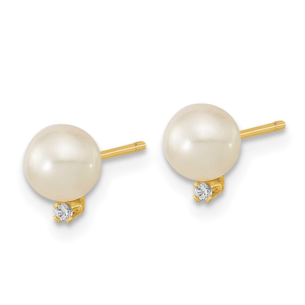 14K White Gold Stud Earrings with 5-5.5mm Freshwater Pearls & CZ