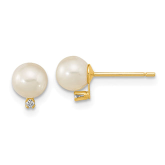 Buy Designer 14K White Gold Stud Earrings with 5-5.5mm Freshwater Pearls & CZ