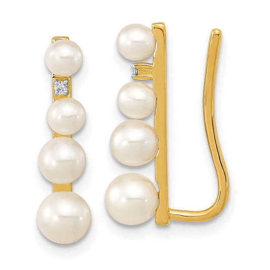 Exclusive 14K Gold Ear Climbers with 3-5mm Pearls & .016ct Diamonds - Stylish Value