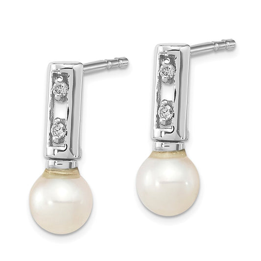 Exclusive 14K White Gold Earrings with 3-4mm Pearls & .02ct Diamonds