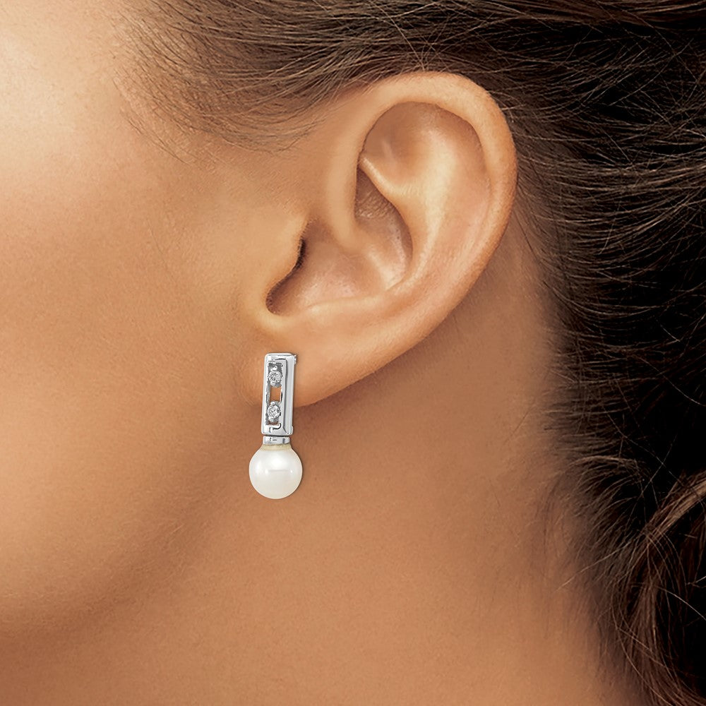 Exclusive 14K White Gold Earrings with 3-4mm Pearls & .02ct Diamonds