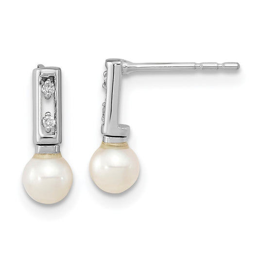 Exclusive 14K White Gold Earrings with 3-4mm Pearls & .02ct Diamonds
