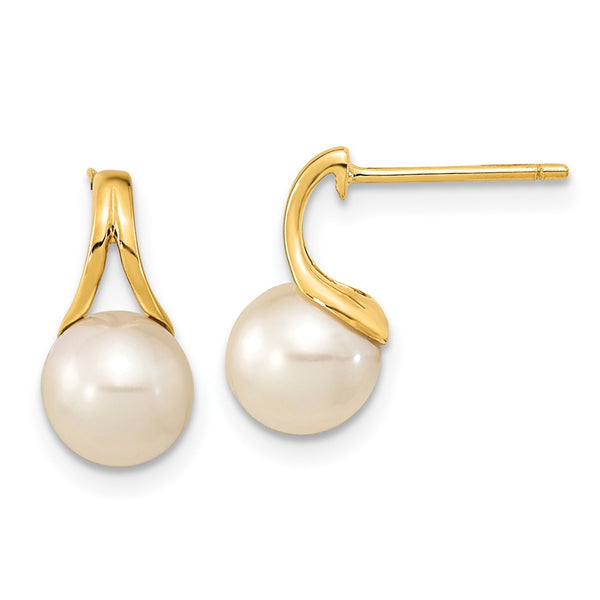 14K White Gold Freshwater Pearl Stud Earrings - 7-8mm - Style GR1-1020452