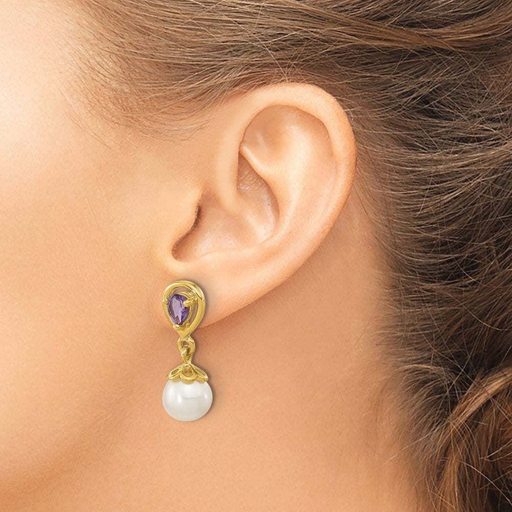 Exclusive 14K White Gold Amethyst & Pearl Dangle Earrings - Stylish Value!