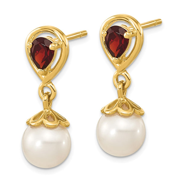 14K Gold Dangle Earrings with Freshwater Pearls & Garnets