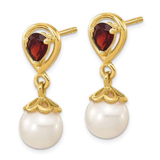 Buy Stylish 14K Gold Dangle Earrings with Freshwater Pearls & Garnets