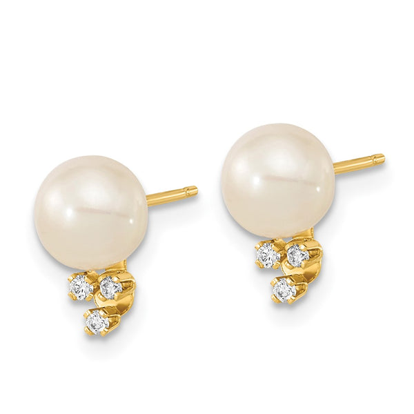 14K White Gold Pearl Earrings with .06 Carat Diamonds - 6-7mm
