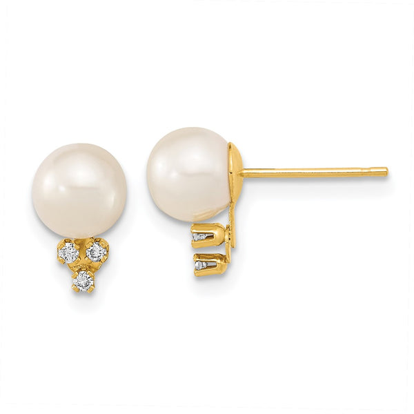 14K White Gold Pearl Earrings with .06 Carat Diamonds - 6-7mm