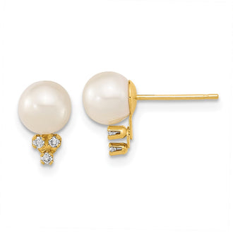 Buy Stylish 14K White Gold Pearl Earrings with .06 Carat Diamonds - 6-7mm