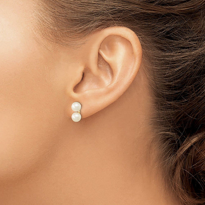 Buy High-Quality 14K Gold Double Pearl Post Earrings - 6-7mm Freshwater Value-3