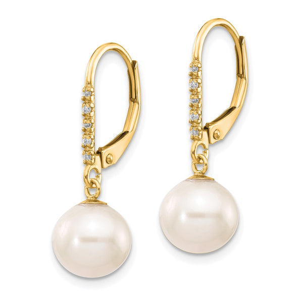 14K White Gold Pearl & Diamond Dangle Earrings - 8-9mm, 0.05ct