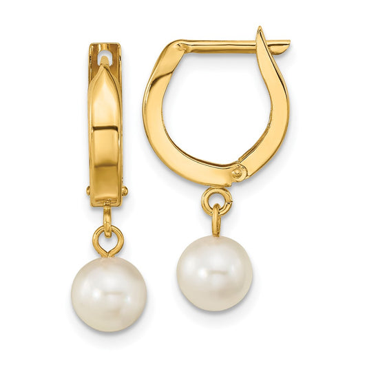 Shop Exclusive 14K Gold 6-7mm White Akoya Pearl Hoop Dangle Earrings - Stylish Value!