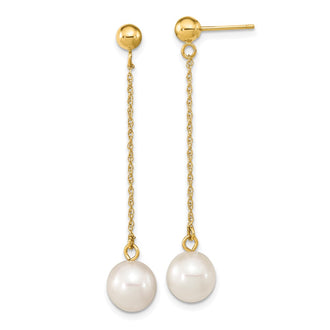 Shop Exclusive 14K White Gold Dangle Earrings with 7-8mm Freshwater Pearls - Stylish Value