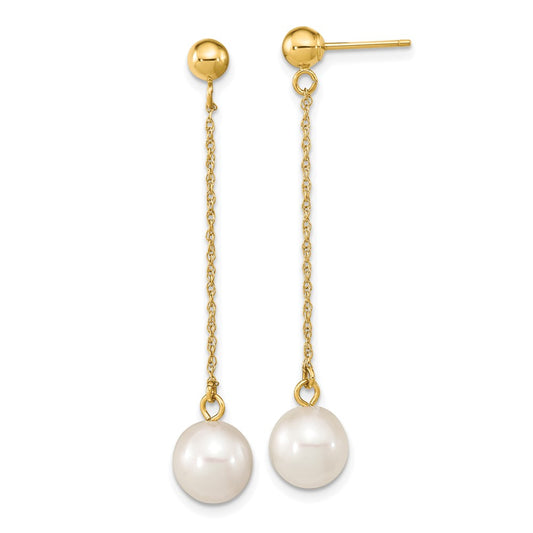 Shop Exclusive 14K White Gold Dangle Earrings with 7-8mm Freshwater Pearls - Stylish Value