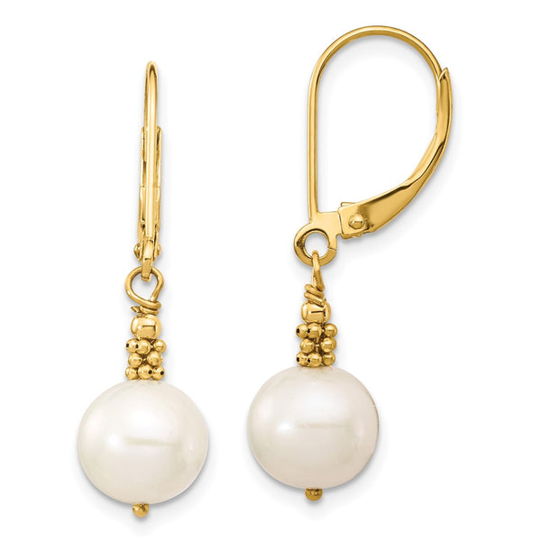 14K White Gold Dangle Earrings with 8-9mm Cultured Pearls