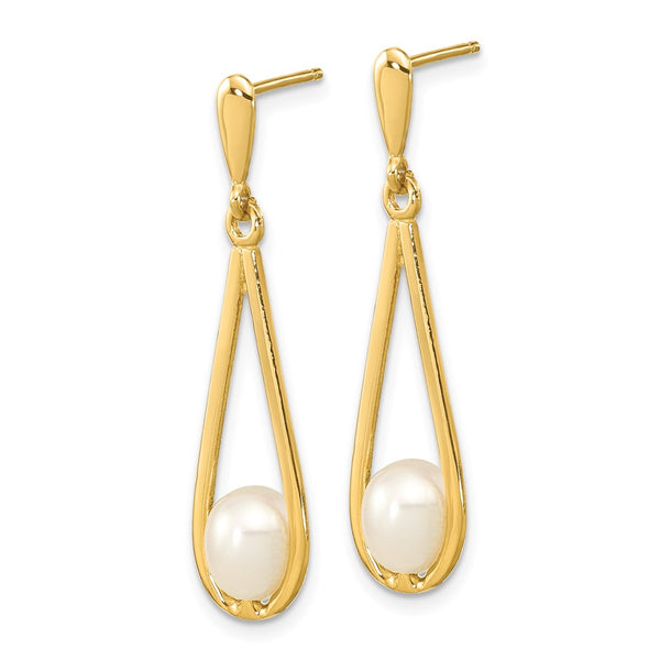 Buy Stylish 14K White Gold Dangle Earrings with 5-6mm Freshwater Pearls