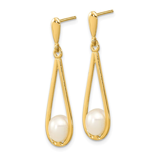 Buy Stylish 14K White Gold Dangle Earrings with 5-6mm Freshwater Pearls
