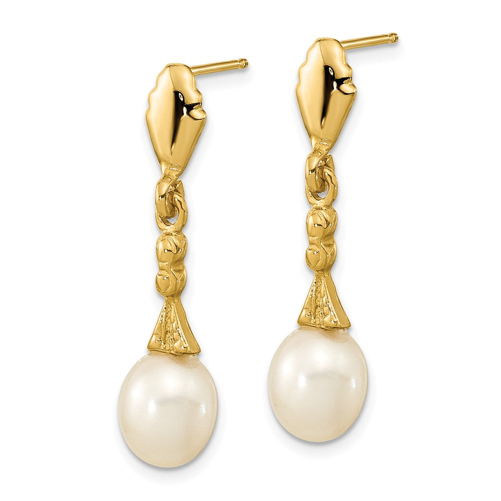 Shop Stylish 14K Gold Dangle Earrings with 5-6mm White Pearls - Luxury Value!