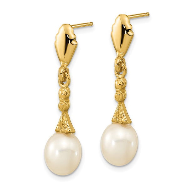 Shop Stylish 14K Gold Dangle Earrings with 5-6mm White Pearls - Luxury Value!