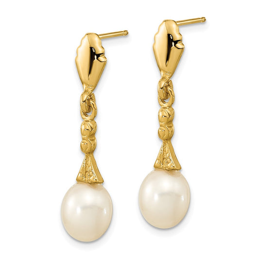 Shop Stylish 14K Gold Dangle Earrings with 5-6mm White Pearls - Luxury Value!