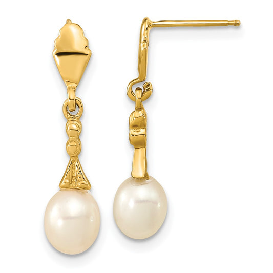 Shop Stylish 14K Gold Dangle Earrings with 5-6mm White Pearls - Luxury Value!