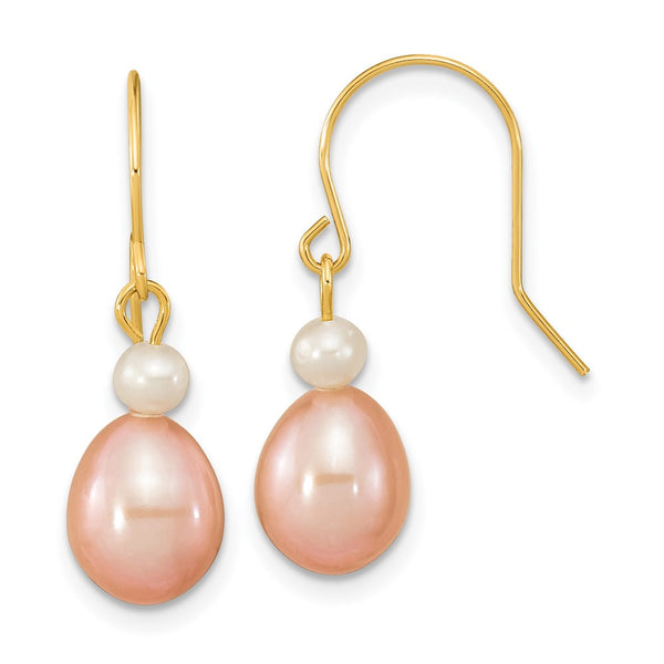 14K Gold Freshwater Pearl Dangle Earrings - 7-8mm Set