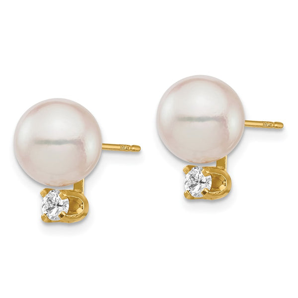 14K Gold Akoya Pearl & Diamond Stud Earrings - 8-9mm, 1/5 Carat