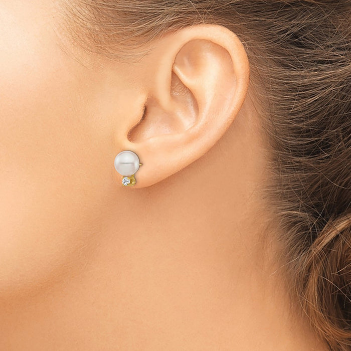 Shop Stylish 14K Gold Akoya Pearl & Diamond Stud Earrings - 8-9mm, 1/5 Carat-3