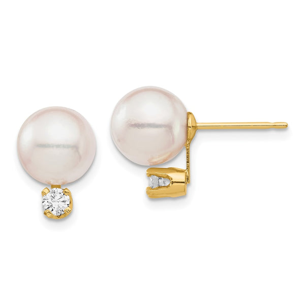 14K Gold Akoya Pearl & Diamond Stud Earrings - 8-9mm, 1/5 Carat