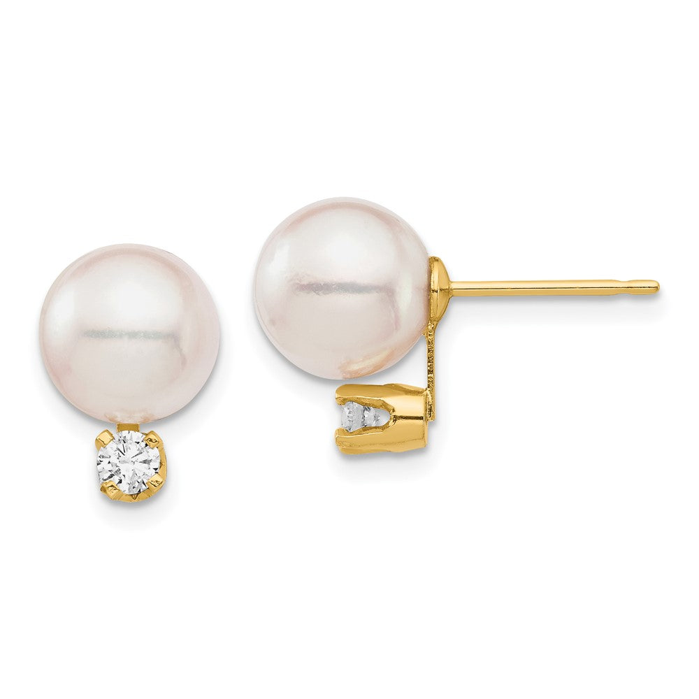 Shop Stylish 14K Gold Akoya Pearl & Diamond Stud Earrings - 8-9mm, 1/5 Carat