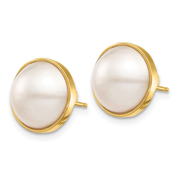 14K White Gold Mabe Pearl Stud Earrings - 10-11mm