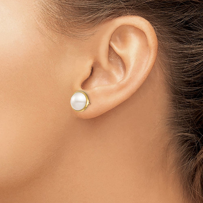Shop Stylish 14K White Gold Mabe Pearl Stud Earrings - 10-11mm Luxury Value-3