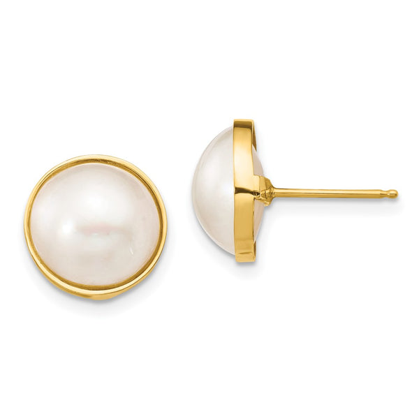 14K White Gold Mabe Pearl Stud Earrings - 10-11mm