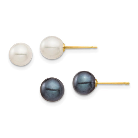 Shop Stylish 14K Gold Black & White Pearl Stud Earrings Set - 2 Pairs (6-7mm)