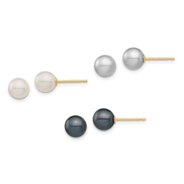 14k Gold Pearl Stud Earrings Set - 6mm