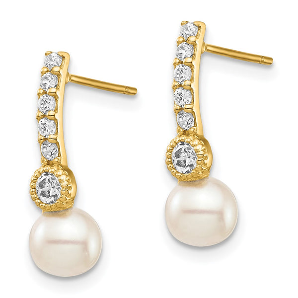 14K White Gold 6mm Pearl & CZ Drop Earrings