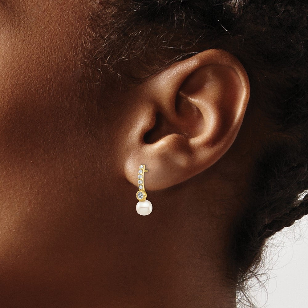 Buy 14K White Gold 6mm Pearl & CZ Drop Earrings - Stylish Luxury Jewelry