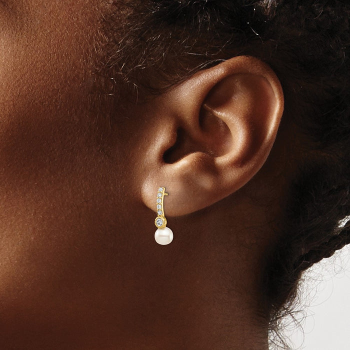 Buy 14K White Gold 6mm Pearl & CZ Drop Earrings - Stylish Luxury Jewelry-3
