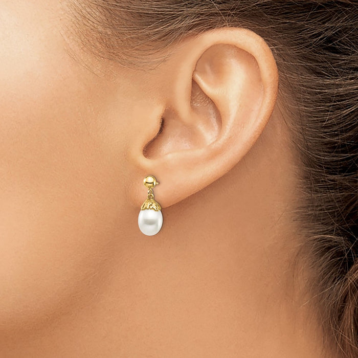Exclusive 14K Gold 7-8mm White Rice Freshwater Pearl Drop Earrings - Stylish Value!-3