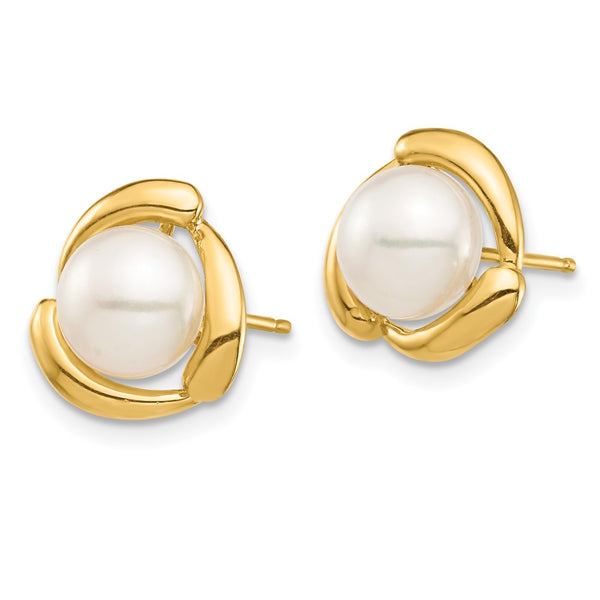 14K Gold 7-8mm White Freshwater Pearl Stud Earrings