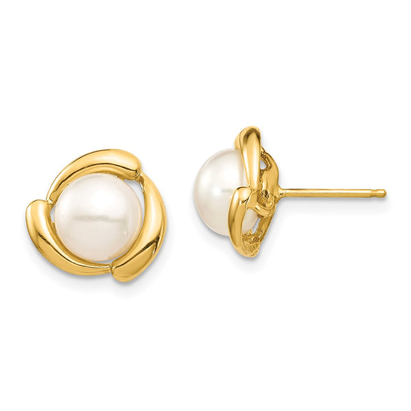 14K Gold 7-8mm White Freshwater Pearl Stud Earrings