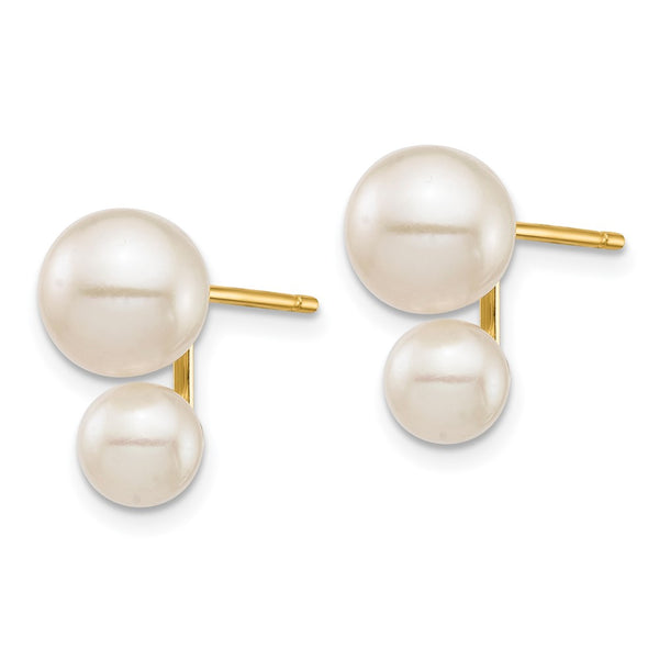 14K White Gold Double Pearl Earrings - 5mm 7mm Freshwater Pearls