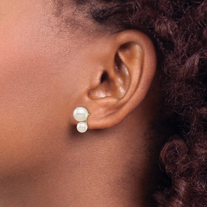 Buy Stylish 14K White Gold Double Pearl Earrings - 5mm & 7mm Freshwater Pearls-3