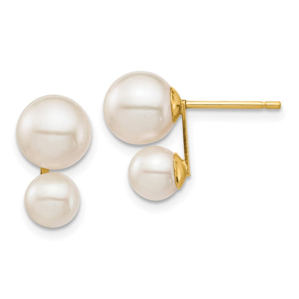 14K White Gold Double Pearl Earrings - 5mm 7mm Freshwater Pearls