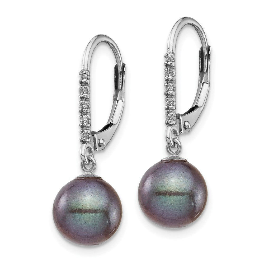 Exclusive 14K White Gold Dangle Earrings with 8-9mm Black Pearls & Diamonds