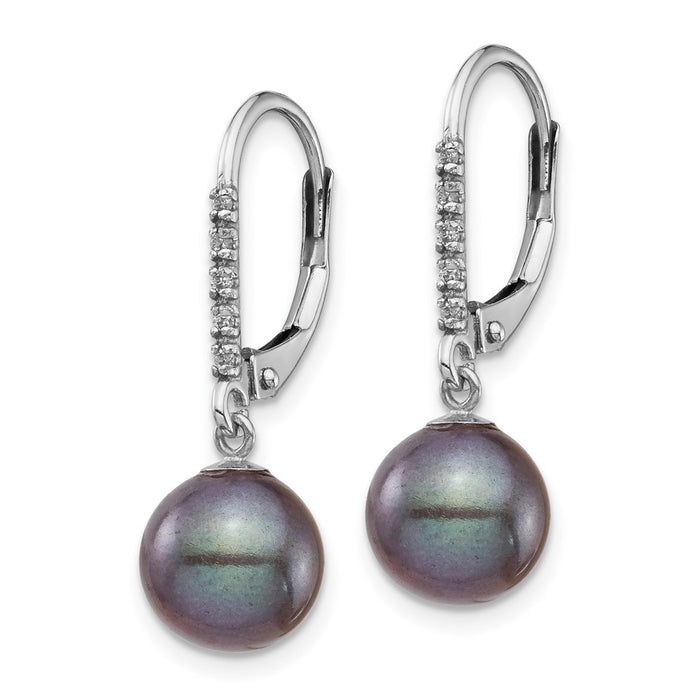 Exclusive 14K White Gold Dangle Earrings with 8-9mm Black Pearls & Diamonds-2