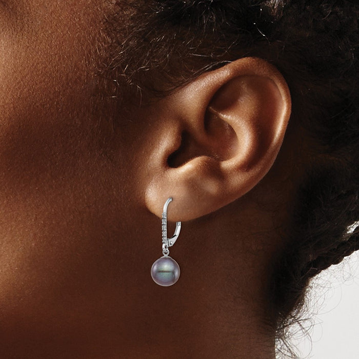 Exclusive 14K White Gold Dangle Earrings with 8-9mm Black Pearls & Diamonds-3