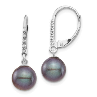 Exclusive 14K White Gold Dangle Earrings with 8-9mm Black Pearls & Diamonds