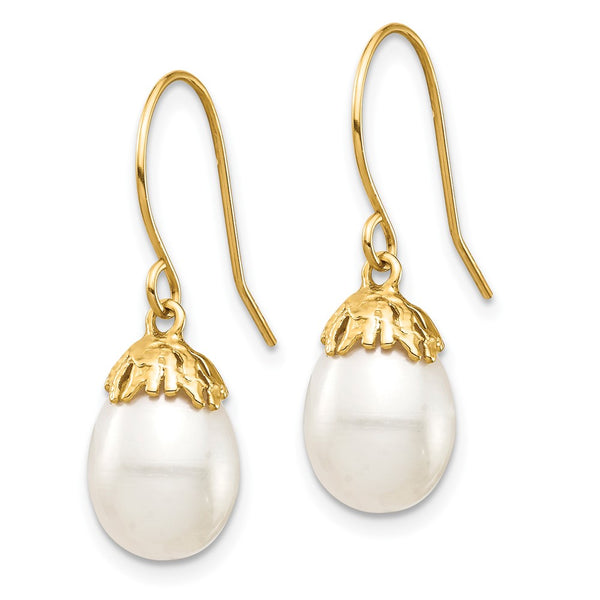 14K Gold 7-8mm White Rice Pearl Drop Earrings